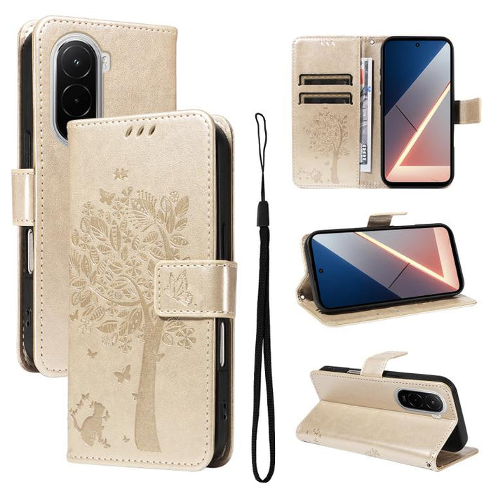 Funda para teléfono con tapa de cuero con estampado en relieve de árbol y gato, For Xiaomi Poco M7 4G 171mm, For Xiaomi 15T Pro 5G, For Xiaomi 15T 5G, For Xiaomi Poco M6 Pro 4G Global, For Xiaomi 15 Ultra 5G Global, For Xiaomi 14T Pro, For Xiaomi 14T  ...