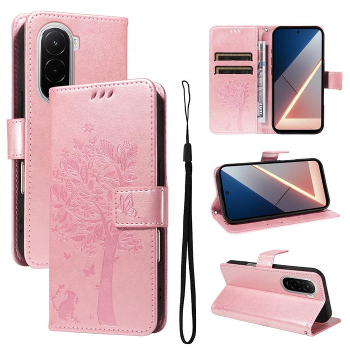 Funda para teléfono con tapa de cuero con estampado en relieve de árbol y gato, For Xiaomi Poco M7 4G 171mm, For Xiaomi 15T Pro 5G, For Xiaomi 15T 5G, For Xiaomi Poco M6 Pro 4G Global, For Xiaomi 15 Ultra 5G Global, For Xiaomi 14T Pro, For Xiaomi 14T  ...