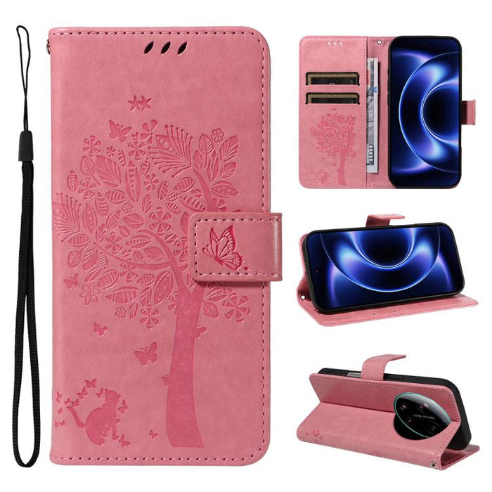 Funda para teléfono con tapa de cuero con estampado en relieve de árbol y gato, For Xiaomi 17 Max 5G, For Xiaomi 17T Pro 5G Global, For Xiaomi 17T 5G Global, For Xiaomi Poco X8 Pro Max 5G, For Xiaomi 17 Ultra, For Xiaomi 17 Pro Max, For Xiaomi 17      ...