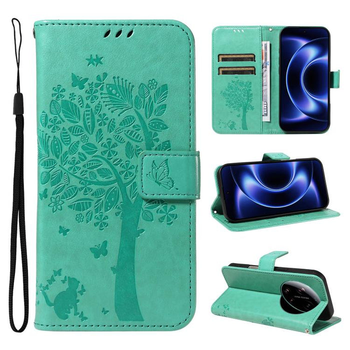 Funda para teléfono con tapa de cuero con estampado en relieve de árbol y gato, For Xiaomi 17 Max 5G, For Xiaomi 17T Pro 5G Global, For Xiaomi 17T 5G Global, For Xiaomi Poco X8 Pro Max 5G, For Xiaomi 17 Ultra, For Xiaomi 17 Pro Max, For Xiaomi 17      ...