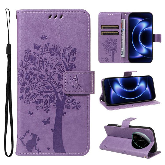 Funda para teléfono con tapa de cuero con estampado en relieve de árbol y gato, For Xiaomi 17 Max 5G, For Xiaomi 17T Pro 5G Global, For Xiaomi 17T 5G Global, For Xiaomi Poco X8 Pro Max 5G, For Xiaomi 17 Ultra, For Xiaomi 17 Pro Max, For Xiaomi 17      ...