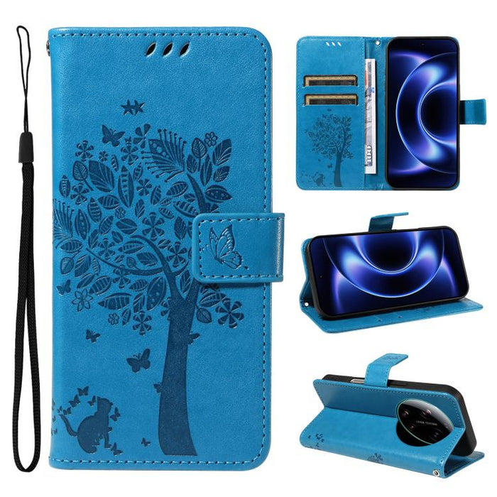 Funda para teléfono con tapa de cuero con estampado en relieve de árbol y gato, For Xiaomi 17 Max 5G, For Xiaomi 17T Pro 5G Global, For Xiaomi 17T 5G Global, For Xiaomi Poco X8 Pro Max 5G, For Xiaomi 17 Ultra, For Xiaomi 17 Pro Max, For Xiaomi 17      ...