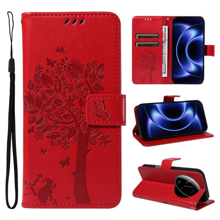 Funda para teléfono con tapa de cuero con estampado en relieve de árbol y gato, For Xiaomi 17 Max 5G, For Xiaomi 17T Pro 5G Global, For Xiaomi 17T 5G Global, For Xiaomi Poco X8 Pro Max 5G, For Xiaomi 17 Ultra, For Xiaomi 17 Pro Max, For Xiaomi 17      ...