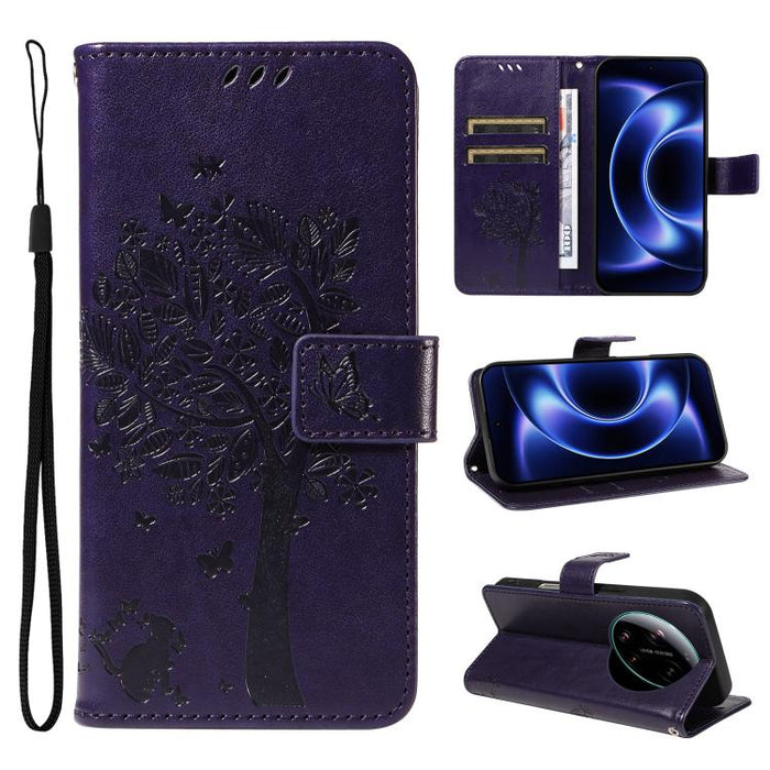 Funda para teléfono con tapa de cuero con estampado en relieve de árbol y gato, For Xiaomi 17 Max 5G, For Xiaomi 17T Pro 5G Global, For Xiaomi 17T 5G Global, For Xiaomi Poco X8 Pro Max 5G, For Xiaomi 17 Ultra, For Xiaomi 17 Pro Max, For Xiaomi 17      ...