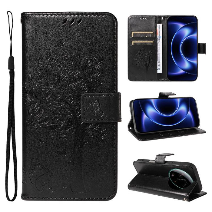 Funda para teléfono con tapa de cuero con estampado en relieve de árbol y gato, For Xiaomi 17 Max 5G, For Xiaomi 17T Pro 5G Global, For Xiaomi 17T 5G Global, For Xiaomi Poco X8 Pro Max 5G, For Xiaomi 17 Ultra, For Xiaomi 17 Pro Max, For Xiaomi 17      ...