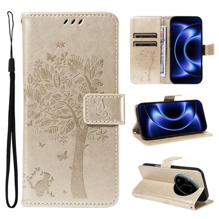 Funda para teléfono con tapa de cuero con estampado en relieve de árbol y gato, For Xiaomi 17 Max 5G, For Xiaomi 17T Pro 5G Global, For Xiaomi 17T 5G Global, For Xiaomi Poco X8 Pro Max 5G, For Xiaomi 17 Ultra, For Xiaomi 17 Pro Max, For Xiaomi 17      ...