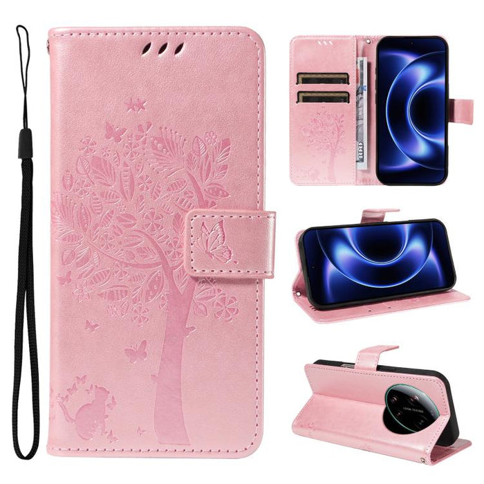 Funda para teléfono con tapa de cuero con estampado en relieve de árbol y gato, For Xiaomi 17 Max 5G, For Xiaomi 17T Pro 5G Global, For Xiaomi 17T 5G Global, For Xiaomi Poco X8 Pro Max 5G, For Xiaomi 17 Ultra, For Xiaomi 17 Pro Max, For Xiaomi 17      ...