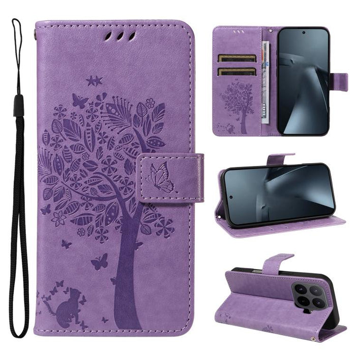 Funda para teléfono con tapa de cuero con estampado en relieve de árbol y gato, For Xiaomi 17 Max 5G, For Xiaomi 17T Pro 5G Global, For Xiaomi 17T 5G Global, For Xiaomi Poco X8 Pro Max 5G, For Xiaomi 17 Ultra, For Xiaomi 17 Pro Max, For Xiaomi 17      ...