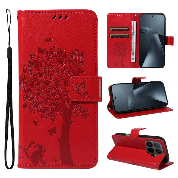Funda para teléfono con tapa de cuero con estampado en relieve de árbol y gato, For Xiaomi 17 Max 5G, For Xiaomi 17T Pro 5G Global, For Xiaomi 17T 5G Global, For Xiaomi Poco X8 Pro Max 5G, For Xiaomi 17 Ultra, For Xiaomi 17 Pro Max, For Xiaomi 17      ...
