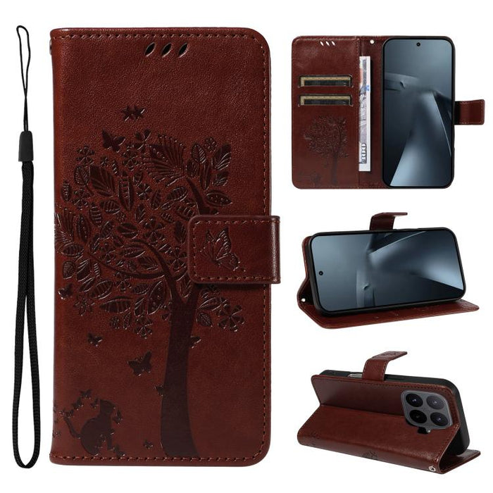 Funda para teléfono con tapa de cuero con estampado en relieve de árbol y gato, For Xiaomi 17 Max 5G, For Xiaomi 17T Pro 5G Global, For Xiaomi 17T 5G Global, For Xiaomi Poco X8 Pro Max 5G, For Xiaomi 17 Ultra, For Xiaomi 17 Pro Max, For Xiaomi 17      ...