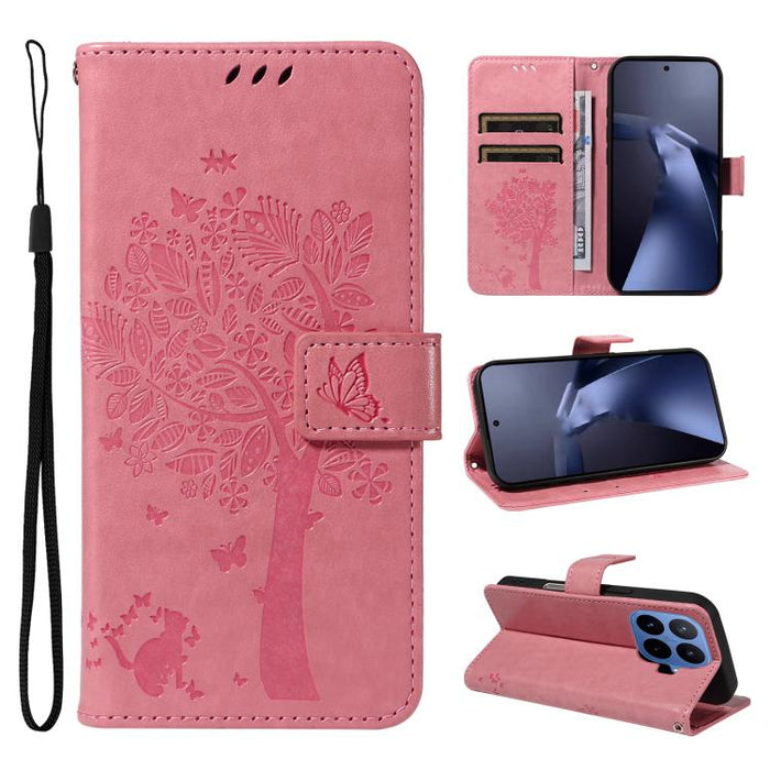 Funda para teléfono con tapa de cuero con estampado en relieve de árbol y gato, For Xiaomi 17 Max 5G, For Xiaomi 17T Pro 5G Global, For Xiaomi 17T 5G Global, For Xiaomi Poco X8 Pro Max 5G, For Xiaomi 17 Ultra, For Xiaomi 17 Pro Max, For Xiaomi 17      ...