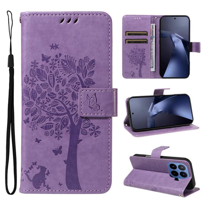 Funda para teléfono con tapa de cuero con estampado en relieve de árbol y gato, For Xiaomi 17 Max 5G, For Xiaomi 17T Pro 5G Global, For Xiaomi 17T 5G Global, For Xiaomi Poco X8 Pro Max 5G, For Xiaomi 17 Ultra, For Xiaomi 17 Pro Max, For Xiaomi 17      ...