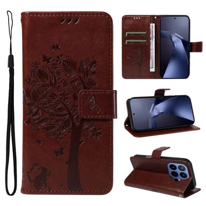 Funda para teléfono con tapa de cuero con estampado en relieve de árbol y gato, For Xiaomi 17 Max 5G, For Xiaomi 17T Pro 5G Global, For Xiaomi 17T 5G Global, For Xiaomi Poco X8 Pro Max 5G, For Xiaomi 17 Ultra, For Xiaomi 17 Pro Max, For Xiaomi 17      ...