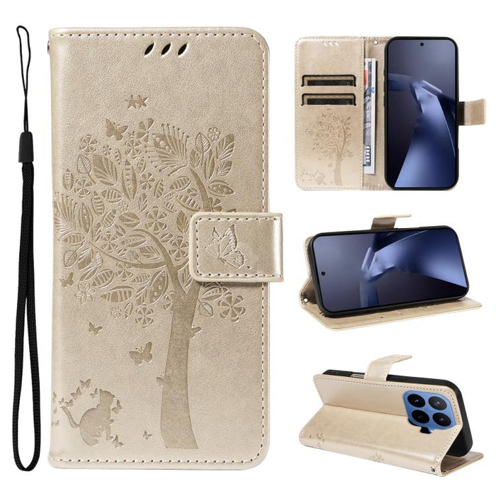 Funda para teléfono con tapa de cuero con estampado en relieve de árbol y gato, For Xiaomi 17 Max 5G, For Xiaomi 17T Pro 5G Global, For Xiaomi 17T 5G Global, For Xiaomi Poco X8 Pro Max 5G, For Xiaomi 17 Ultra, For Xiaomi 17 Pro Max, For Xiaomi 17      ...