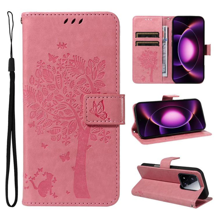 Funda para teléfono con tapa de cuero con estampado en relieve de árbol y gato, For Xiaomi 17 Max 5G, For Xiaomi 17T Pro 5G Global, For Xiaomi 17T 5G Global, For Xiaomi Poco X8 Pro Max 5G, For Xiaomi 17 Ultra, For Xiaomi 17 Pro Max, For Xiaomi 17      ...