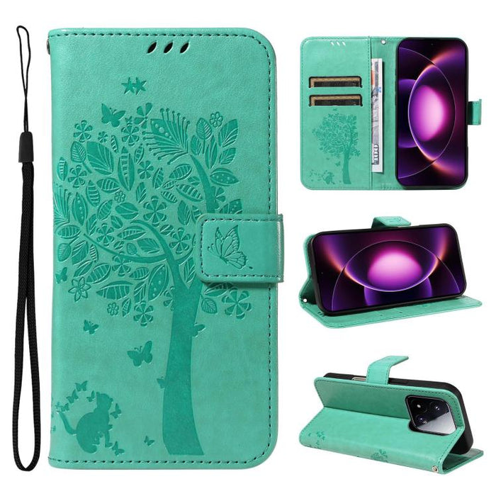 Funda para teléfono con tapa de cuero con estampado en relieve de árbol y gato, For Xiaomi 17 Max 5G, For Xiaomi 17T Pro 5G Global, For Xiaomi 17T 5G Global, For Xiaomi Poco X8 Pro Max 5G, For Xiaomi 17 Ultra, For Xiaomi 17 Pro Max, For Xiaomi 17      ...