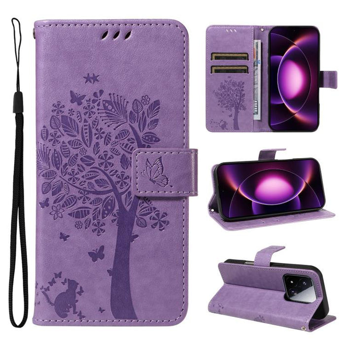 Funda para teléfono con tapa de cuero con estampado en relieve de árbol y gato, For Xiaomi 17 Max 5G, For Xiaomi 17T Pro 5G Global, For Xiaomi 17T 5G Global, For Xiaomi Poco X8 Pro Max 5G, For Xiaomi 17 Ultra, For Xiaomi 17 Pro Max, For Xiaomi 17      ...