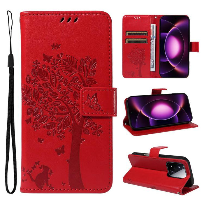 Funda para teléfono con tapa de cuero con estampado en relieve de árbol y gato, For Xiaomi 17 Max 5G, For Xiaomi 17T Pro 5G Global, For Xiaomi 17T 5G Global, For Xiaomi Poco X8 Pro Max 5G, For Xiaomi 17 Ultra, For Xiaomi 17 Pro Max, For Xiaomi 17      ...
