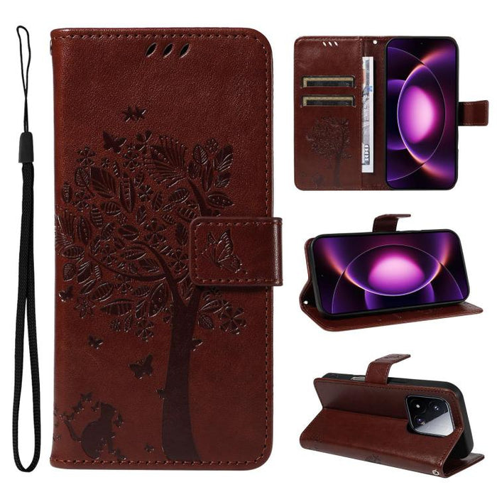 Funda para teléfono con tapa de cuero con estampado en relieve de árbol y gato, For Xiaomi 17 Max 5G, For Xiaomi 17T Pro 5G Global, For Xiaomi 17T 5G Global, For Xiaomi Poco X8 Pro Max 5G, For Xiaomi 17 Ultra, For Xiaomi 17 Pro Max, For Xiaomi 17      ...