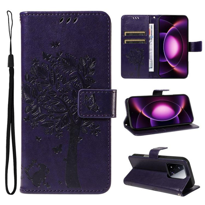 Funda para teléfono con tapa de cuero con estampado en relieve de árbol y gato, For Xiaomi 17 Max 5G, For Xiaomi 17T Pro 5G Global, For Xiaomi 17T 5G Global, For Xiaomi Poco X8 Pro Max 5G, For Xiaomi 17 Ultra, For Xiaomi 17 Pro Max, For Xiaomi 17      ...
