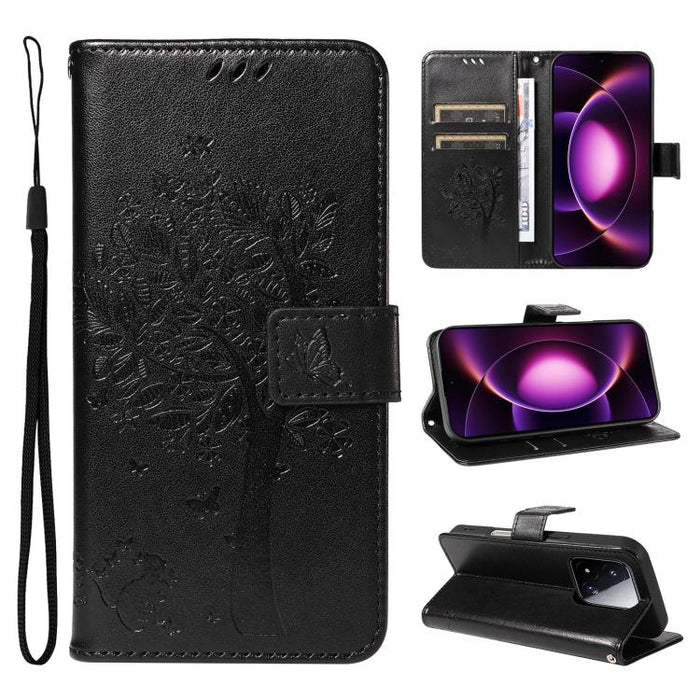 Funda para teléfono con tapa de cuero con estampado en relieve de árbol y gato, For Xiaomi 17 Max 5G, For Xiaomi 17T Pro 5G Global, For Xiaomi 17T 5G Global, For Xiaomi Poco X8 Pro Max 5G, For Xiaomi 17 Ultra, For Xiaomi 17 Pro Max, For Xiaomi 17      ...