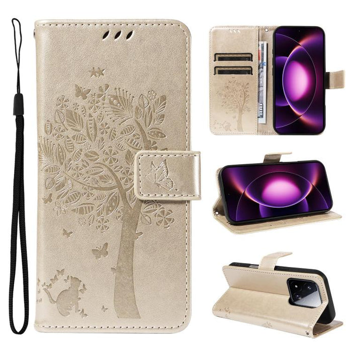 Funda para teléfono con tapa de cuero con estampado en relieve de árbol y gato, For Xiaomi 17 Max 5G, For Xiaomi 17T Pro 5G Global, For Xiaomi 17T 5G Global, For Xiaomi Poco X8 Pro Max 5G, For Xiaomi 17 Ultra, For Xiaomi 17 Pro Max, For Xiaomi 17      ...