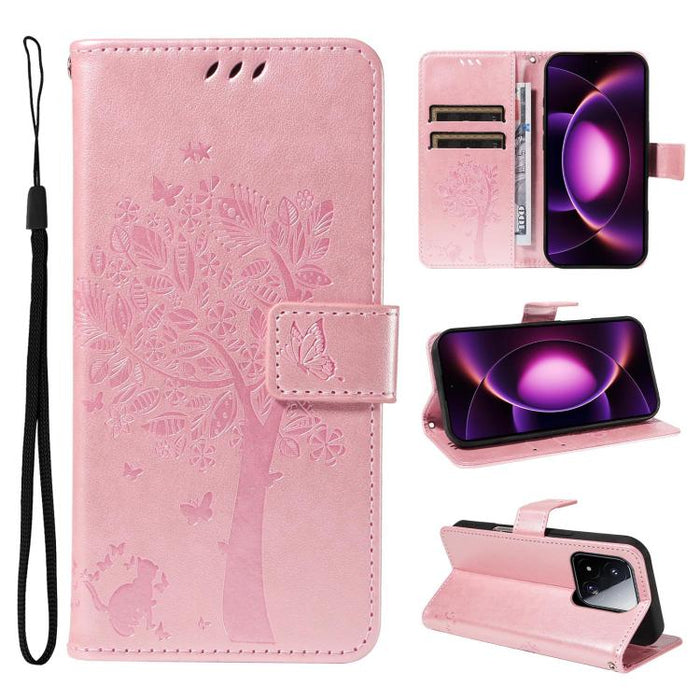 Funda para teléfono con tapa de cuero con estampado en relieve de árbol y gato, For Xiaomi 17 Max 5G, For Xiaomi 17T Pro 5G Global, For Xiaomi 17T 5G Global, For Xiaomi Poco X8 Pro Max 5G, For Xiaomi 17 Ultra, For Xiaomi 17 Pro Max, For Xiaomi 17      ...