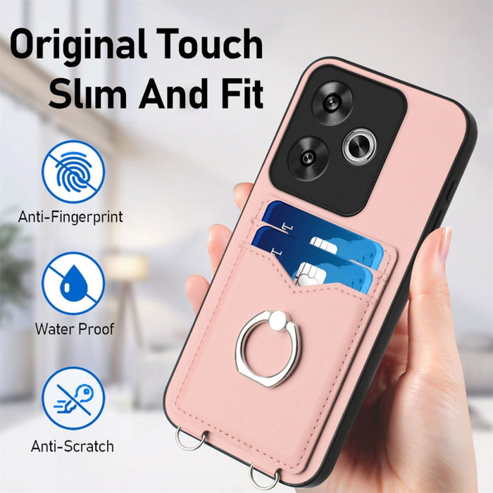 Estuche para teléfono con tarjetero y anillo de cuerda cruzada R20, For Xiaomi Redmi Turbo 3, For Xiaomi Redmi A3 4G Global, For Xiaomi Redmi Note 13 Pro 4G Global, For Xiaomi Redmi Note 13 4G Global, For Xiaomi Redmi 13C 5G / 13R                      ...