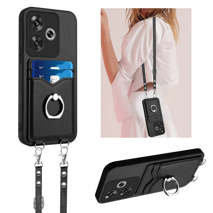 Estuche para teléfono con tarjetero y anillo de cuerda cruzada R20, For Xiaomi Redmi Turbo 3, For Xiaomi Redmi A3 4G Global, For Xiaomi Redmi Note 13 Pro 4G Global, For Xiaomi Redmi Note 13 4G Global, For Xiaomi Redmi 13C 5G / 13R                      ...