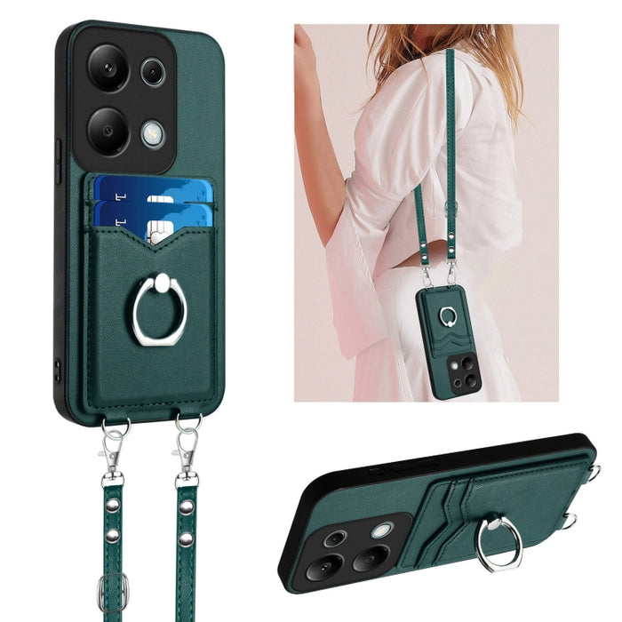 Estuche para teléfono con tarjetero y anillo de cuerda cruzada R20, For Xiaomi Redmi Turbo 3, For Xiaomi Redmi A3 4G Global, For Xiaomi Redmi Note 13 Pro 4G Global, For Xiaomi Redmi Note 13 4G Global, For Xiaomi Redmi 13C 5G / 13R                      ...