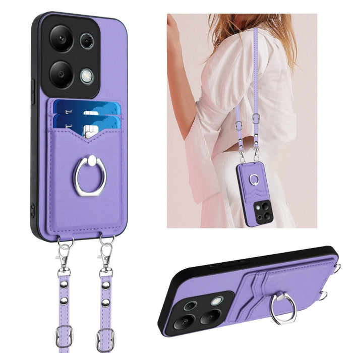 Estuche para teléfono con tarjetero y anillo de cuerda cruzada R20, For Xiaomi Redmi Turbo 3, For Xiaomi Redmi A3 4G Global, For Xiaomi Redmi Note 13 Pro 4G Global, For Xiaomi Redmi Note 13 4G Global, For Xiaomi Redmi 13C 5G / 13R                      ...
