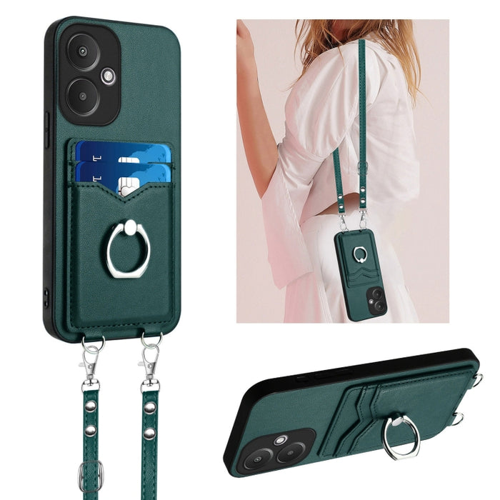 Estuche para teléfono con tarjetero y anillo de cuerda cruzada R20, For Xiaomi Redmi Turbo 3, For Xiaomi Redmi A3 4G Global, For Xiaomi Redmi Note 13 Pro 4G Global, For Xiaomi Redmi Note 13 4G Global, For Xiaomi Redmi 13C 5G / 13R                      ...