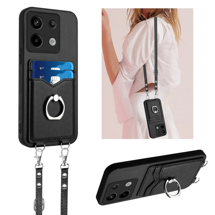 Estuche para teléfono con tarjetero y anillo de cuerda cruzada R20, For Xiaomi Redmi Turbo 3, For Xiaomi Redmi A3 4G Global, For Xiaomi Redmi Note 13 Pro 4G Global, For Xiaomi Redmi Note 13 4G Global, For Xiaomi Redmi 13C 5G / 13R                      ...