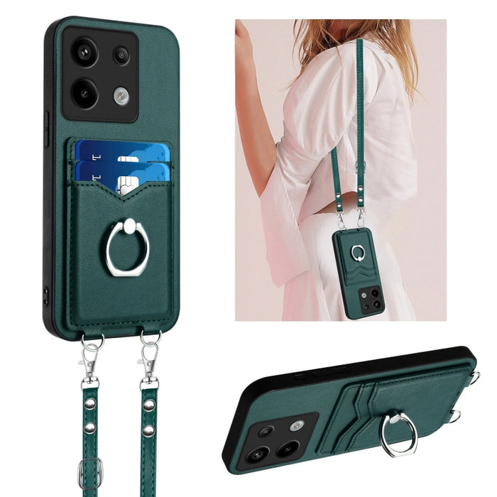 Estuche para teléfono con tarjetero y anillo de cuerda cruzada R20, For Xiaomi Redmi Turbo 3, For Xiaomi Redmi A3 4G Global, For Xiaomi Redmi Note 13 Pro 4G Global, For Xiaomi Redmi Note 13 4G Global, For Xiaomi Redmi 13C 5G / 13R                      ...