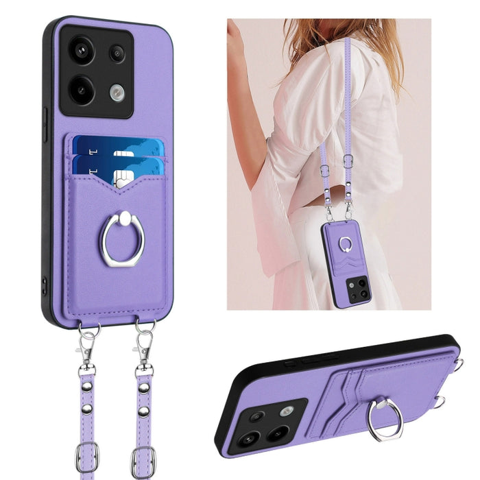 Estuche para teléfono con tarjetero y anillo de cuerda cruzada R20, For Xiaomi Redmi Turbo 3, For Xiaomi Redmi A3 4G Global, For Xiaomi Redmi Note 13 Pro 4G Global, For Xiaomi Redmi Note 13 4G Global, For Xiaomi Redmi 13C 5G / 13R                      ...