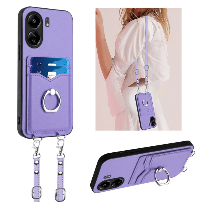 Estuche para teléfono con tarjetero y anillo de cuerda cruzada R20, For Xiaomi Redmi Turbo 3, For Xiaomi Redmi A3 4G Global, For Xiaomi Redmi Note 13 Pro 4G Global, For Xiaomi Redmi Note 13 4G Global, For Xiaomi Redmi 13C 5G / 13R                      ...