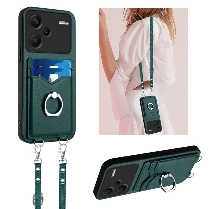 Estuche para teléfono con tarjetero y anillo de cuerda cruzada R20, For Xiaomi Redmi Turbo 3, For Xiaomi Redmi A3 4G Global, For Xiaomi Redmi Note 13 Pro 4G Global, For Xiaomi Redmi Note 13 4G Global, For Xiaomi Redmi 13C 5G / 13R                      ...