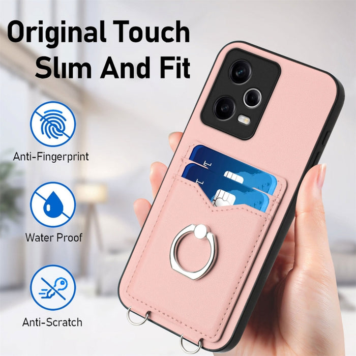 Estuche para teléfono con tarjetero y anillo de cuerda cruzada R20, For Xiaomi Redmi Note 12 Pro 5G, For Xiaomi Redmi Note 12 Pro Speed, For Xiaomi Redmi Note 12 5G Global, For Xiaomi Redmi 12C / 11A, For Xiaomi Redmi 10C