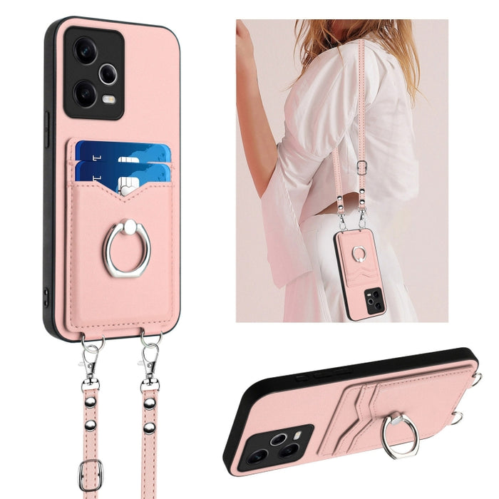Estuche para teléfono con tarjetero y anillo de cuerda cruzada R20, For Xiaomi Redmi Note 12 Pro 5G, For Xiaomi Redmi Note 12 Pro Speed, For Xiaomi Redmi Note 12 5G Global, For Xiaomi Redmi 12C / 11A, For Xiaomi Redmi 10C