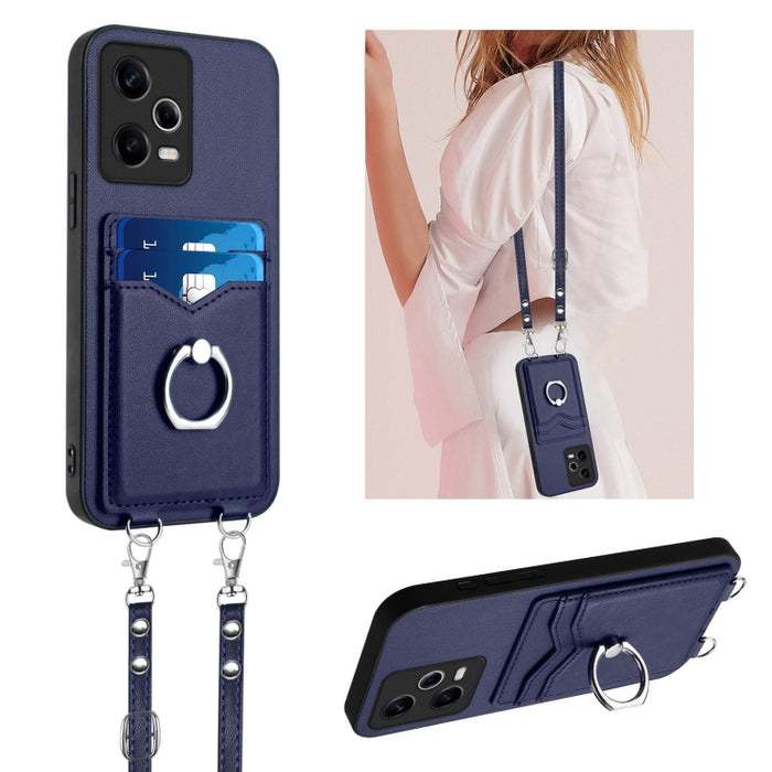 Estuche para teléfono con tarjetero y anillo de cuerda cruzada R20, For Xiaomi Redmi Note 12 Pro 5G, For Xiaomi Redmi Note 12 Pro Speed, For Xiaomi Redmi Note 12 5G Global, For Xiaomi Redmi 12C / 11A, For Xiaomi Redmi 10C