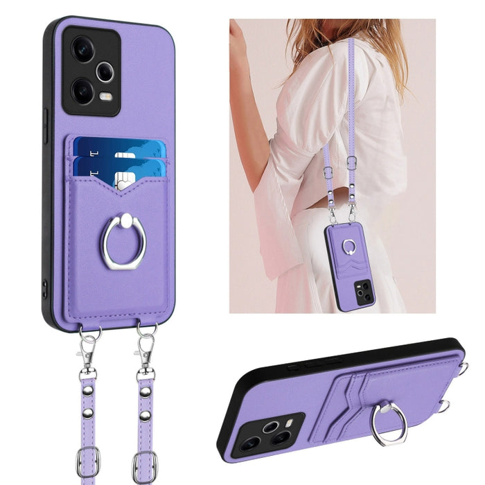Estuche para teléfono con tarjetero y anillo de cuerda cruzada R20, For Xiaomi Redmi Note 12 Pro 5G, For Xiaomi Redmi Note 12 Pro Speed, For Xiaomi Redmi Note 12 5G Global, For Xiaomi Redmi 12C / 11A, For Xiaomi Redmi 10C