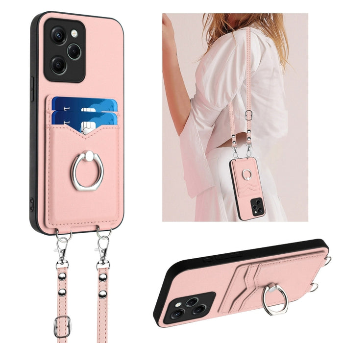 Estuche para teléfono con tarjetero y anillo de cuerda cruzada R20, For Xiaomi Redmi Note 12 Pro 5G, For Xiaomi Redmi Note 12 Pro Speed, For Xiaomi Redmi Note 12 5G Global, For Xiaomi Redmi 12C / 11A, For Xiaomi Redmi 10C