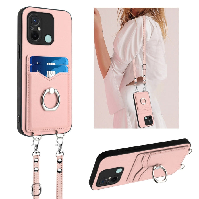 Estuche para teléfono con tarjetero y anillo de cuerda cruzada R20, For Xiaomi Redmi Note 12 Pro 5G, For Xiaomi Redmi Note 12 Pro Speed, For Xiaomi Redmi Note 12 5G Global, For Xiaomi Redmi 12C / 11A, For Xiaomi Redmi 10C