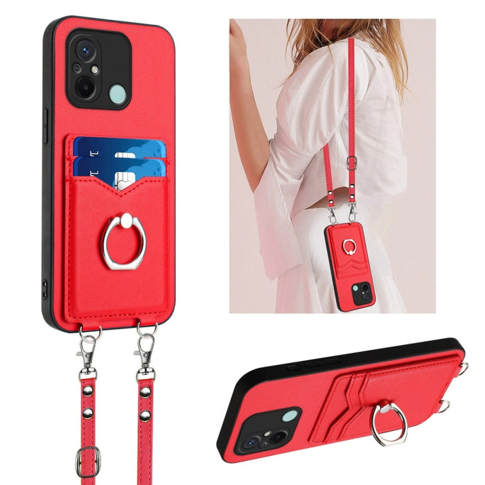 Estuche para teléfono con tarjetero y anillo de cuerda cruzada R20, For Xiaomi Redmi Note 12 Pro 5G, For Xiaomi Redmi Note 12 Pro Speed, For Xiaomi Redmi Note 12 5G Global, For Xiaomi Redmi 12C / 11A, For Xiaomi Redmi 10C