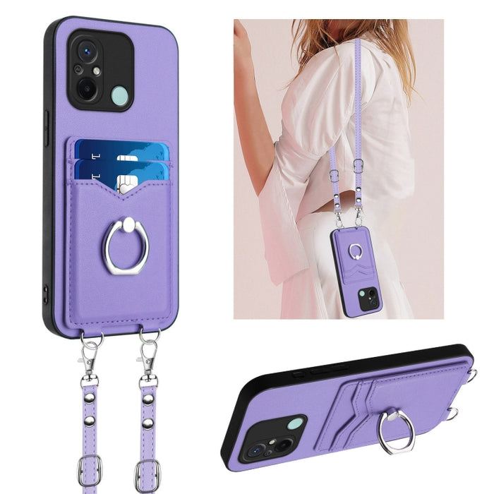 Estuche para teléfono con tarjetero y anillo de cuerda cruzada R20, For Xiaomi Redmi Note 12 Pro 5G, For Xiaomi Redmi Note 12 Pro Speed, For Xiaomi Redmi Note 12 5G Global, For Xiaomi Redmi 12C / 11A, For Xiaomi Redmi 10C