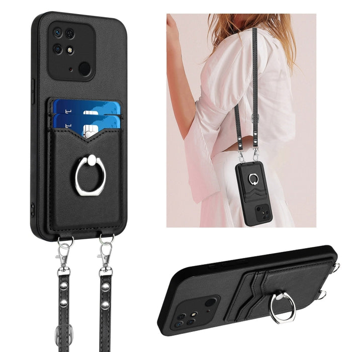 Estuche para teléfono con tarjetero y anillo de cuerda cruzada R20, For Xiaomi Redmi Note 12 Pro 5G, For Xiaomi Redmi Note 12 Pro Speed, For Xiaomi Redmi Note 12 5G Global, For Xiaomi Redmi 12C / 11A, For Xiaomi Redmi 10C