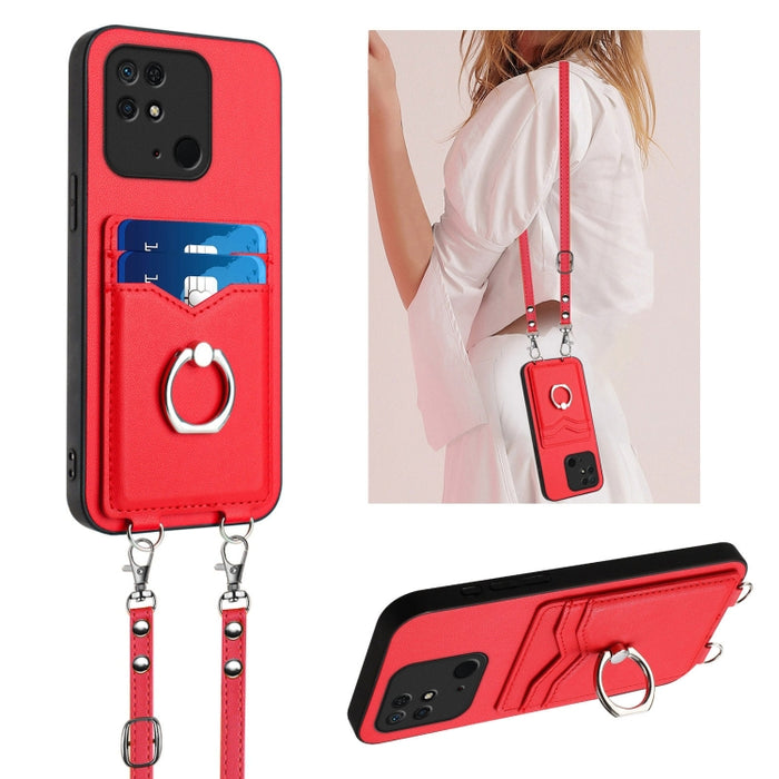 Estuche para teléfono con tarjetero y anillo de cuerda cruzada R20, For Xiaomi Redmi Note 12 Pro 5G, For Xiaomi Redmi Note 12 Pro Speed, For Xiaomi Redmi Note 12 5G Global, For Xiaomi Redmi 12C / 11A, For Xiaomi Redmi 10C
