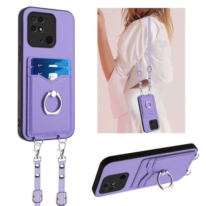 Estuche para teléfono con tarjetero y anillo de cuerda cruzada R20, For Xiaomi Redmi Note 12 Pro 5G, For Xiaomi Redmi Note 12 Pro Speed, For Xiaomi Redmi Note 12 5G Global, For Xiaomi Redmi 12C / 11A, For Xiaomi Redmi 10C