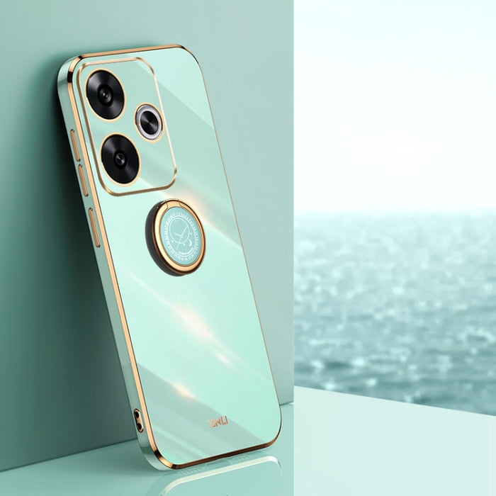 XINLI Estuche a prueba de golpes de TPU con borde dorado chapado en 6D recto con soporte para anillo, For Redmi Note 14 Pro 4G Global, For Redmi Note 14 4G 163.25mm, For Redmi Note 14 5G Global, For Redmi K70 Ultra, For Redmi 13 4G                     ...