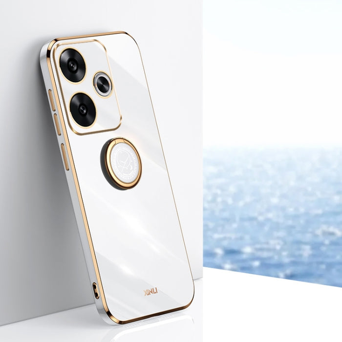 XINLI Estuche a prueba de golpes de TPU con borde dorado chapado en 6D recto con soporte para anillo, For Redmi Note 14 Pro 4G Global, For Redmi Note 14 4G 163.25mm, For Redmi Note 14 5G Global, For Redmi K70 Ultra, For Redmi 13 4G                     ...